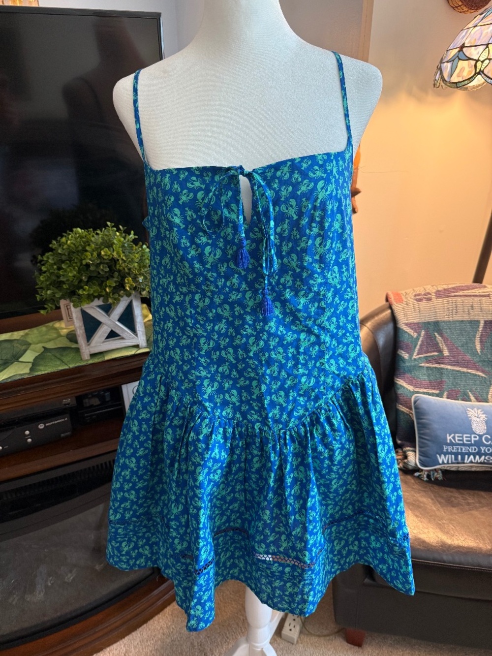Roller Rabbit X Target Blue Lobster Drop-Waist Mini/Midi Dress M NWT